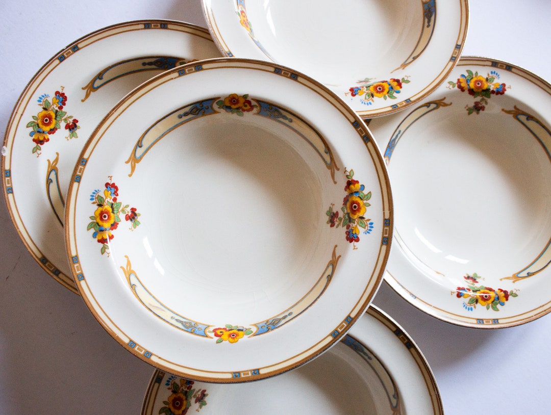 J. & G. Meakin Rimmed Art Deco Fruit Saucers or Bowls (5), Vintage ...