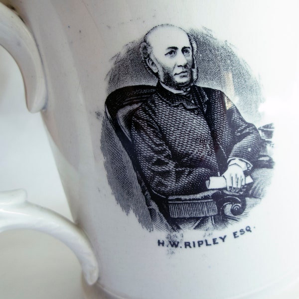 Antique Black and White Crested Armorial Mug 'H. W. Ripley Esq.', Antique Family China