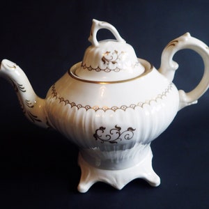 Large White and Gold Victorian Rococo Teapot