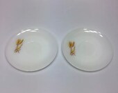 Fire King Golden Wheat Pattern Milk Glass 6 quot Saucers Set of 2 Vintage