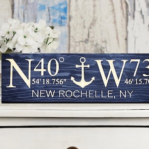 Custom Coordinates Sign With Anchor - CNC Carved Latitude Longitude ...