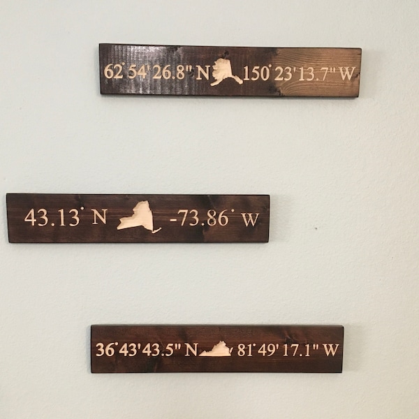 Custom CNC Carved Wood Latitude-Longitude sign | Personalized Coordinates | Unique Gift | Custom Coordinates Sign with State