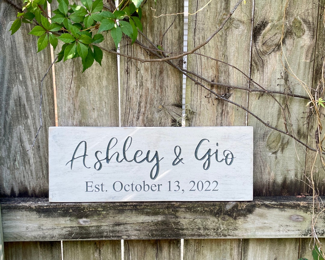 CNC Carved Wood Custom Names & Established Date Sign | Personalized ...