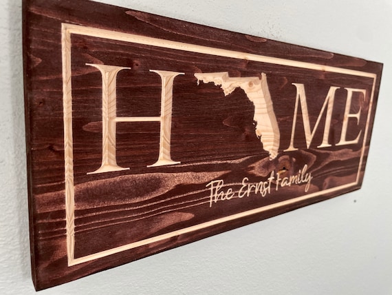 Custom CNC Carved Wood Personalized Family Name Sign With State