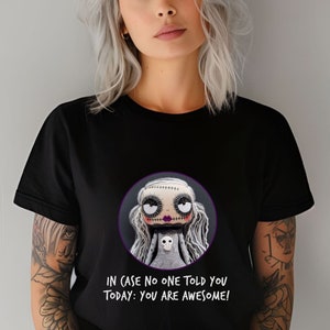 Gothic Adorable Doll Art Cotton Tshirt, unisex gift for minimalist lovers shirt, alternative clothing oversize creepycute fashion quote tee