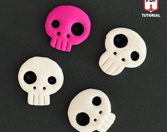 Tutorial for Polymer Clay Skulls - Gothic Buttons & Embellishments - Halloween PDF Pattern