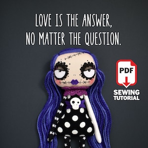Tutorial of Amelia doll – step-by-step sewing workshop – photos, videos, patterns – Adorable Dolls DIY PDF gothic handmade fabric doll guide