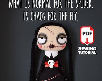 Wednesday doll - step by step sewing tutorial with a lot of photos, videos and patterns - gothic doll by Adorable Dolls - workshop