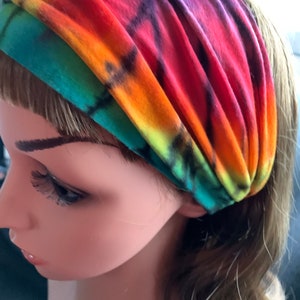 Tie dye head band, ice dyed, 60&#39;S, yoga, Mardi Gras, head wrap, noggin wrap, hippie, gymnastics, Hand made in the USA, helmet headband