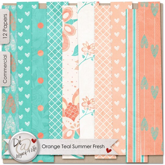 Download Digital Papers Teal Orange Summer Fresh Digital Papers Etsy