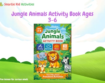Jungle Animals Activity Book Ages 3-6 | Preschool Worksheets, Mazes, Tracing, Dot to Dot