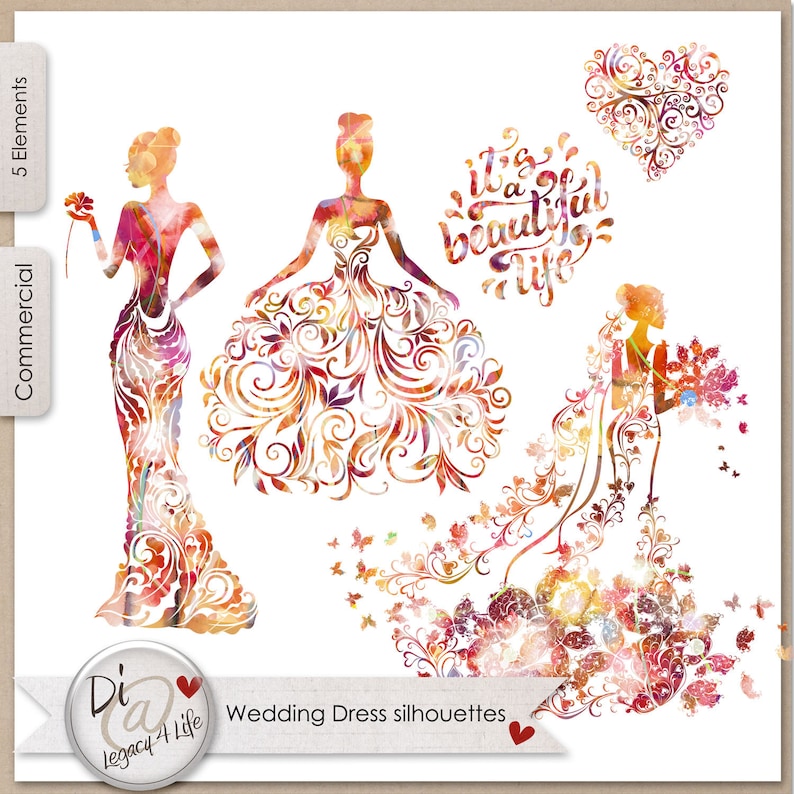 Clipart Transparent PNG Digital Scrapbook Wedding Dress Silhouettes Printable Designers Resources