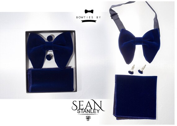 Oversized Velvet Bowtie Cufflink and Pocket Square Set