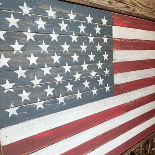 Wooden American Flag Wall Art Large Wooden American Flag Etsy