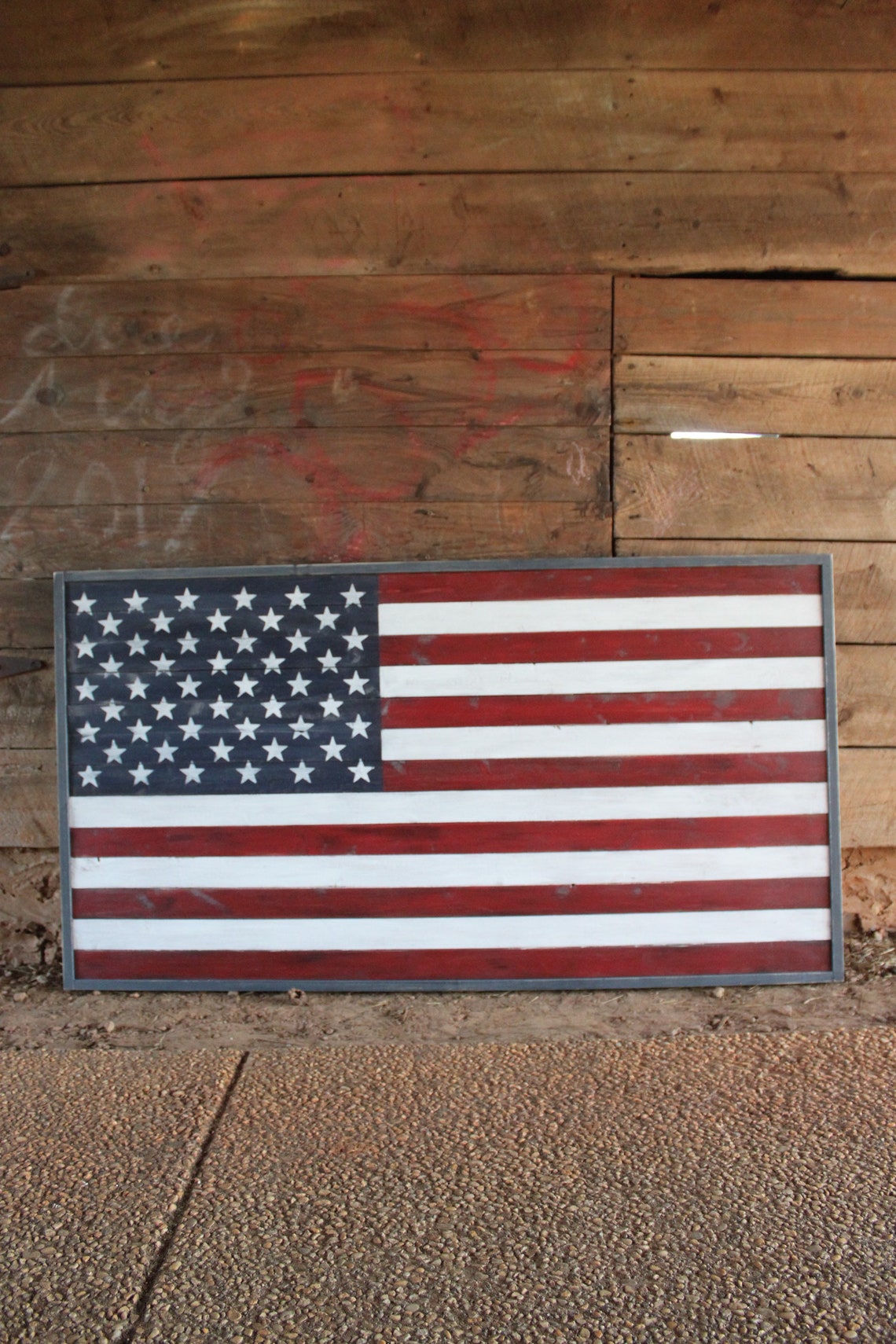 58x29 Wooden American Flag Wall Art Large Wooden American Etsy