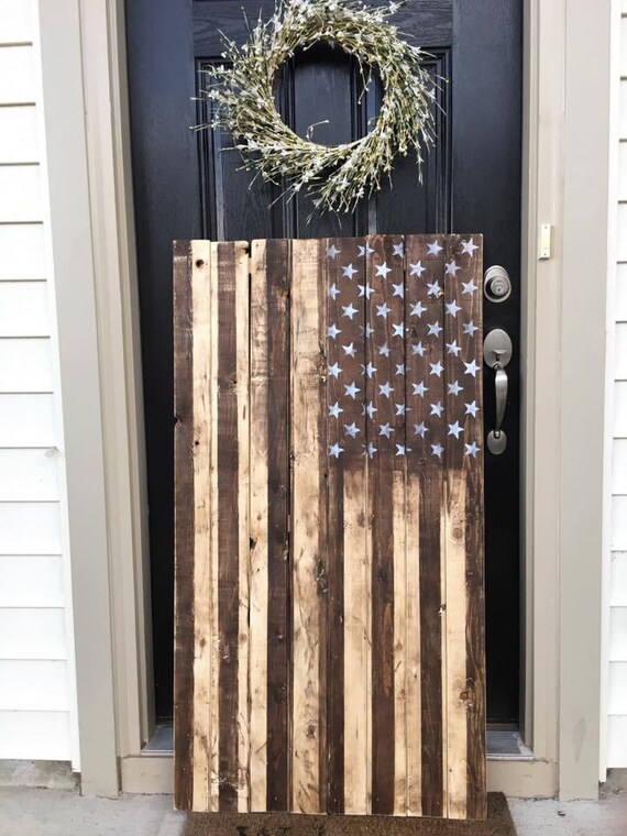 Large Wooden American Flag Wall Art Distressed Rustic Patriotic Decor Wood