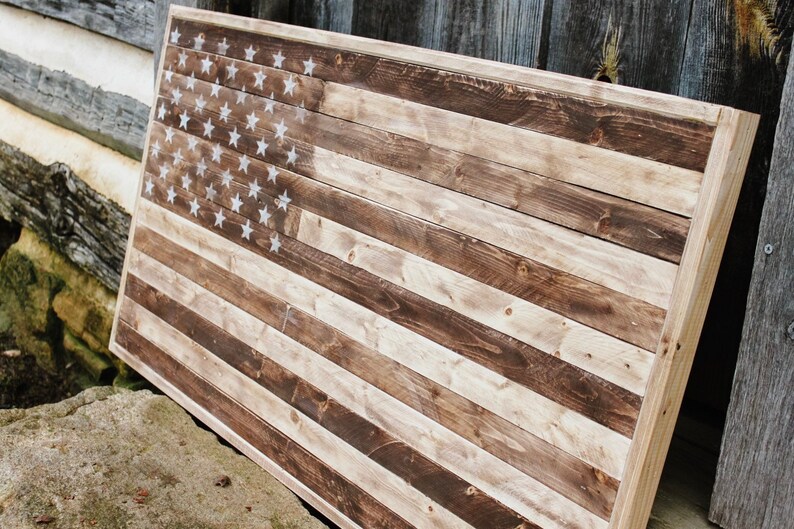 36x20 Framed Wooden American Flag Large Wall Art Rustic Patriotic Decor