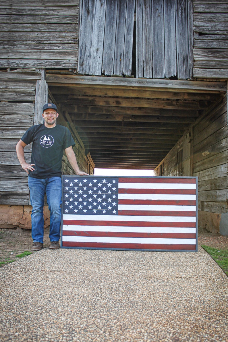 58x29 Wooden American Flag Wall Art Large Wooden American Etsy