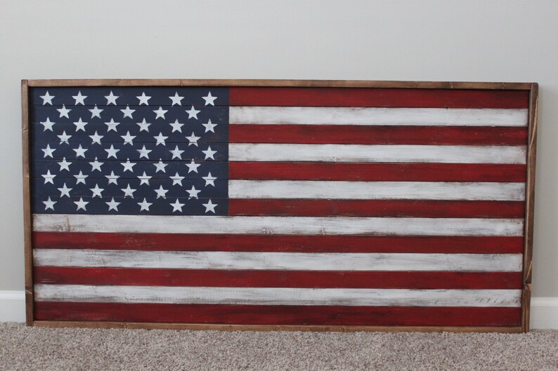 Wooden American Flag Wall Art Large Wooden American Flag Etsy
