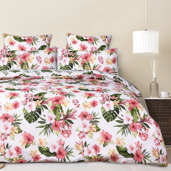 Tropicana Floral 100% Cotton Fresh Look Bright Reversible Quilt Bedding Duvet Cover Set