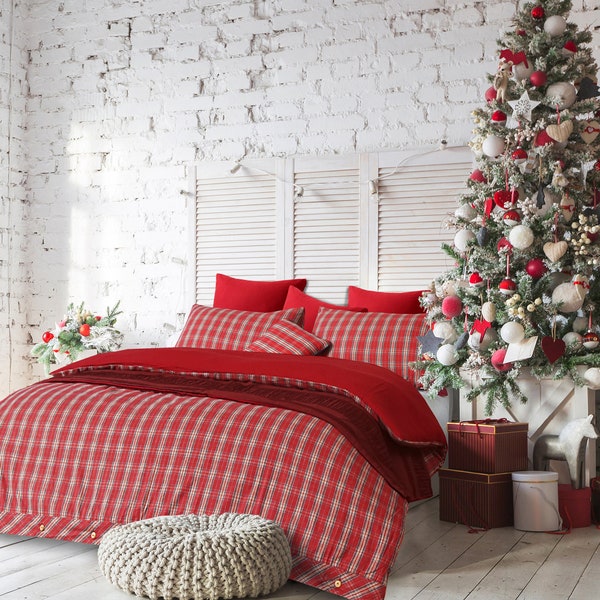 Highland Woven Tartan 180 GSM 100% Brushed Cotton Flannelette Christmas Duvet Cover Bedding Set