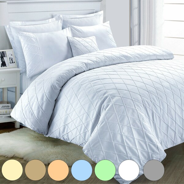 Luxury Pintuck Embroidered 100% Egyptian Cotton Duvet Cover Set Reversible Ruched Bedding