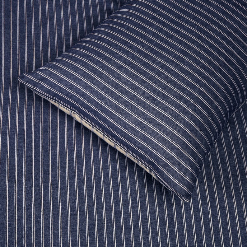 Jakarta Luxury Chambray 100% Cotton Stripe Check Reversible Duvet Cover Set image 2