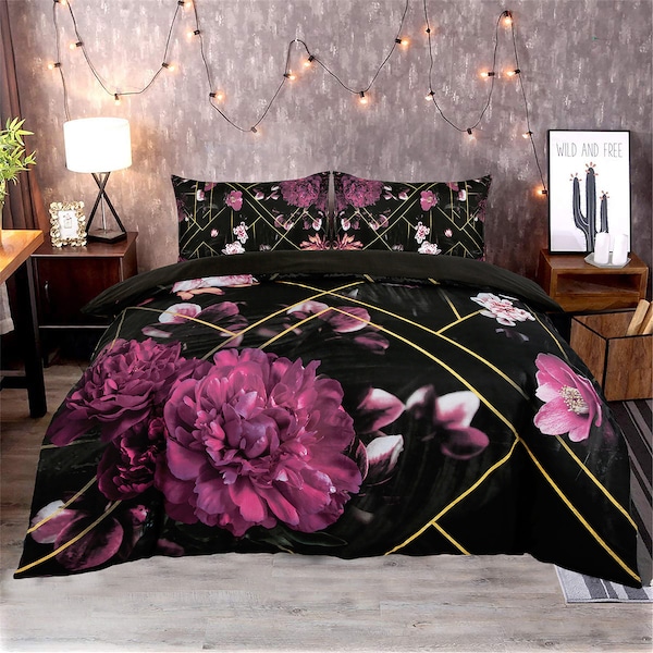 Night Floral Duvet Cover and Pillowcase Bedding Set