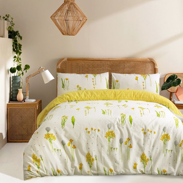 Summer Meadow Botanical Floral 100% Cotton Soft Duvet Cover Bedding Set
