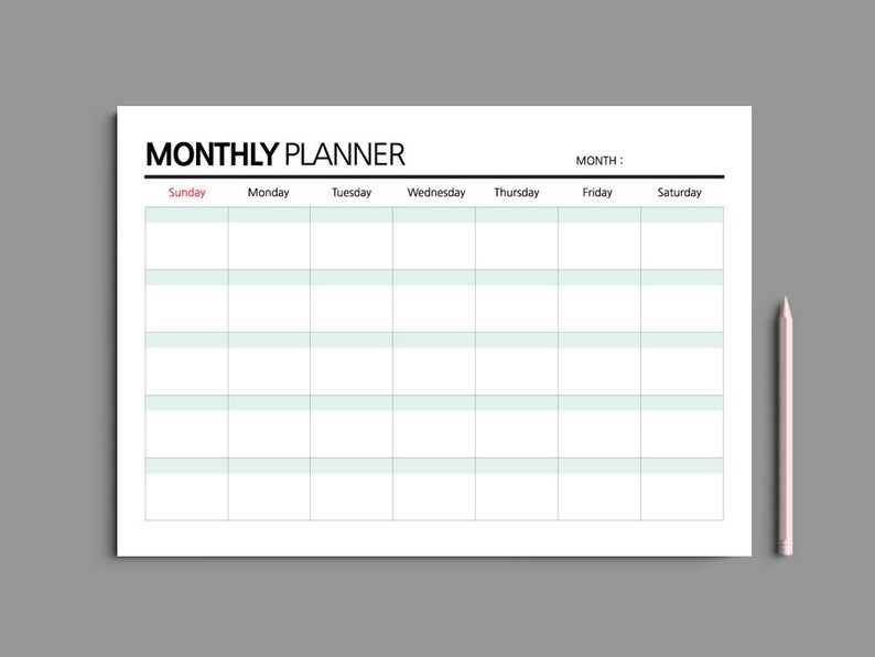 5 color printable monthly planner a4 monthly planner etsy