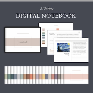 Landscape Digital Notebook with 20 Sections Hyperlinked Notebook Notability Note Templates Ipad Tablet Lined Cornell Grid Paper #39