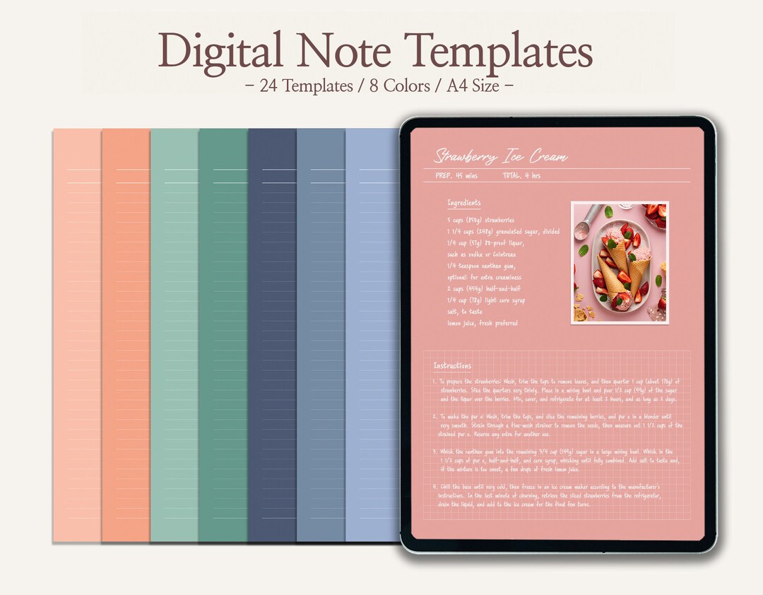 Digital Note Templates for Goodnotes Notability 8 Summer Colors 24