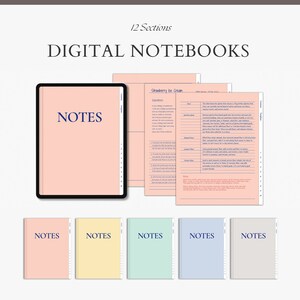 デジタル ノートブック - 5 色 / 10 セクション / 24 テンプレート / Notability テンプレート / メモ作成テンプレート GoodNotes / デジタル メモ帳 #20-1