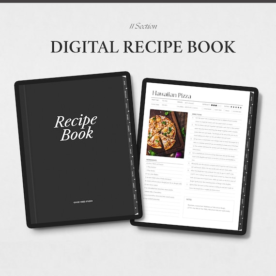 Digital Recipe Book PDF | Hyperlinked Cookbook Template for GoodNotes & Notability | Recipe Organizer + Meal Planner