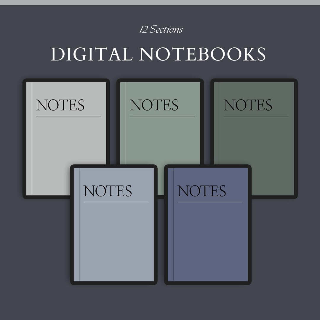 5 Digital Notebooks: 12-section Hyperlinked Note Templates for ...