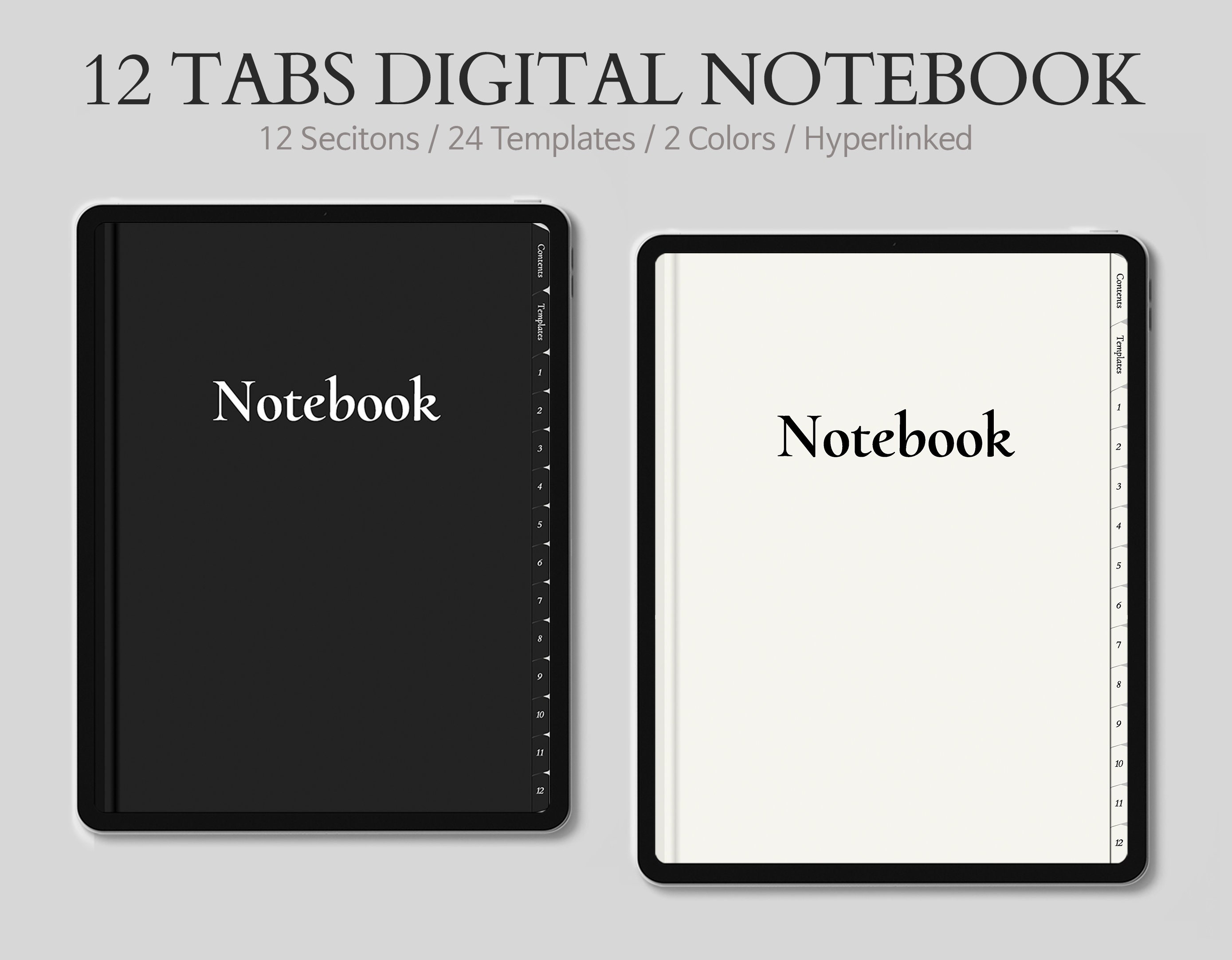 12 Tab Digital Hyperlinked Notebook for Goodnotes Notability / - Etsy