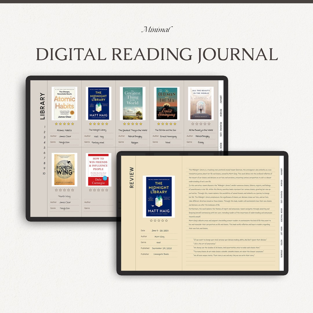Digital Reading Journal : Book Review & Tracker for Goodnotes ...