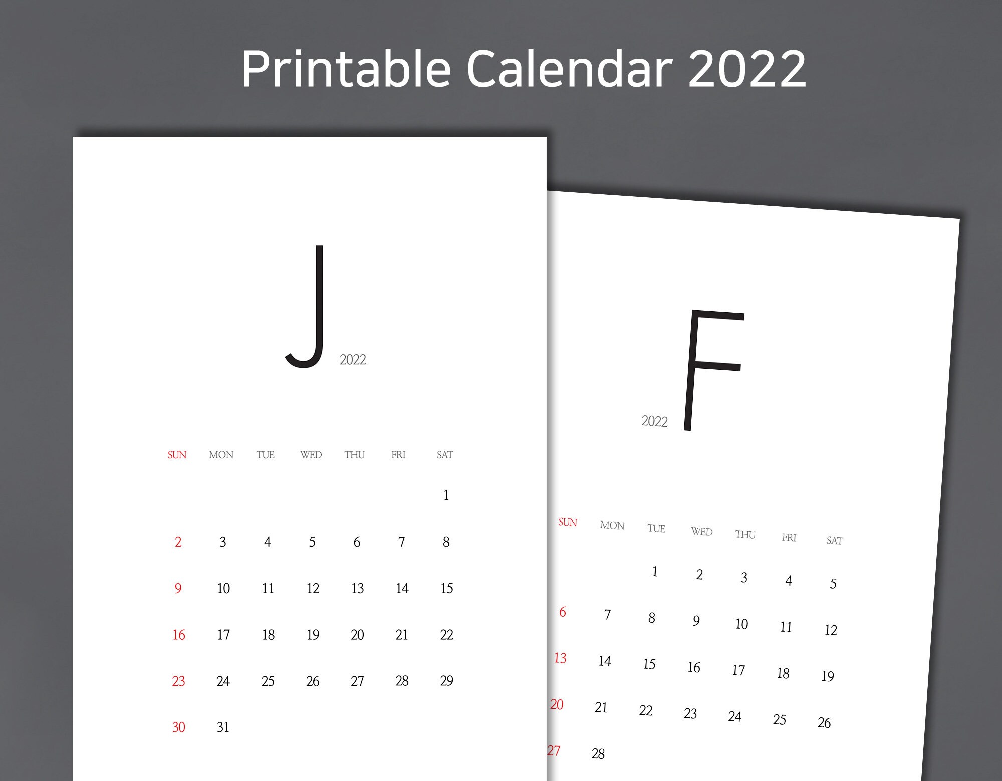 2022 printable calendar portrait calendar minimalist white etsy