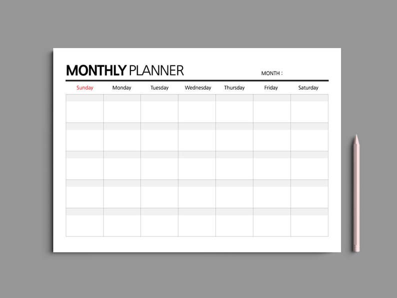 5 Color Printable Monthly Planner A4 / Monthly Planner Etsy