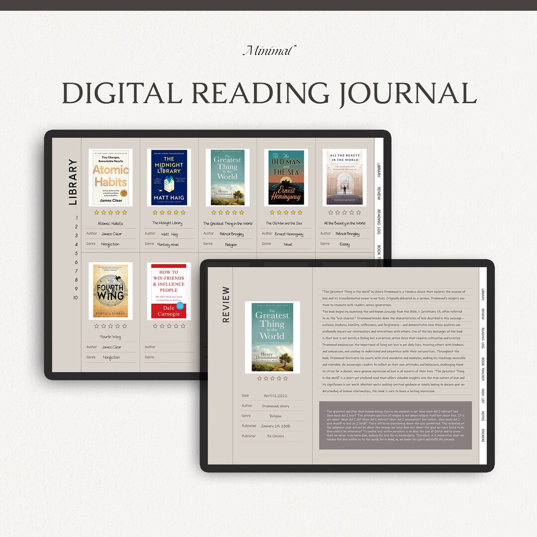 Digital Reading Journal - Beige : Book Review & Tracker for Goodnotes ...