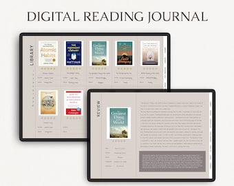 Digital Reading Journal - Beige : Book Review & Tracker for GoodNotes Notability (PDF)