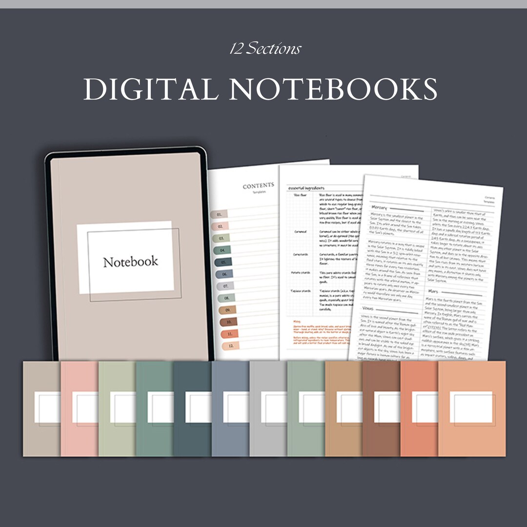 12 Sections Digital Notebook Hyperlinked Goodnotes Notebook Notability ...