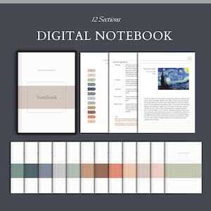 12-Section Digital Notebook: Hyperlinked Note Templates for GoodNotes & Notability (PDF)