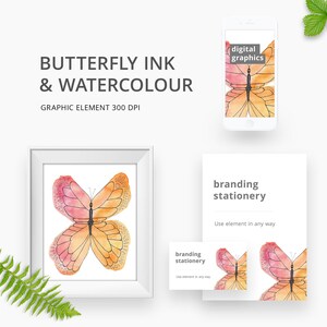 Butterfly Ink & Watercolour for Wall Art, Phone Wallpaper, Craft and Business Uses - Instant Digital Download, Printable and Digital