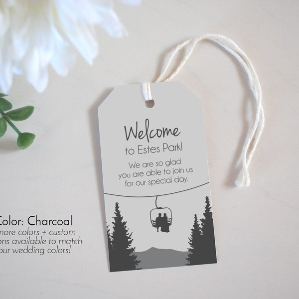 Adventure Wedding Favor Gift Tag | Ski Themed Travel Wedding Welcome Tag | Custom Chair Lift Wedding Tag for Welcome Favors