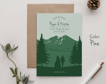 Destination wedding save the date Template, Rustic save the date Illustrated Postcard print, Colorado Mountain Wedding outdoor adventure