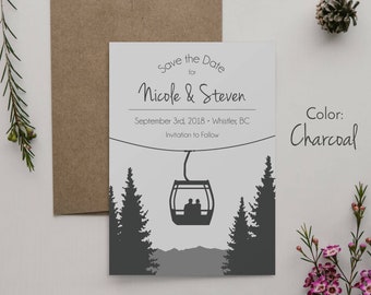 Gondola Save the Date Template, Ski Save the Date Card, Mountain Wedding Announcement, Ski Resort Wedding, Ski Wedding Announcement, Wedding