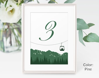 Gondola Table Numbers Template, Ski Table Numbers Template, Mountain Table Numbers, Colorado Table Numbers, Wedding Table Numbers