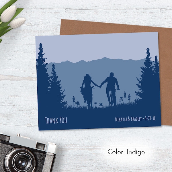 Bike Wedding Thank You Notes Template, Bicycle Thank You Cards, Personalized Unique Custom Adventure Woodland Biking Ideas Nature Outdoor