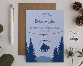 Chair Lift Save the Date Card Template, Ski Wedding Announcement, Ski Resort Wedding, Mountain Save the Dates Destination Colorado Vermont